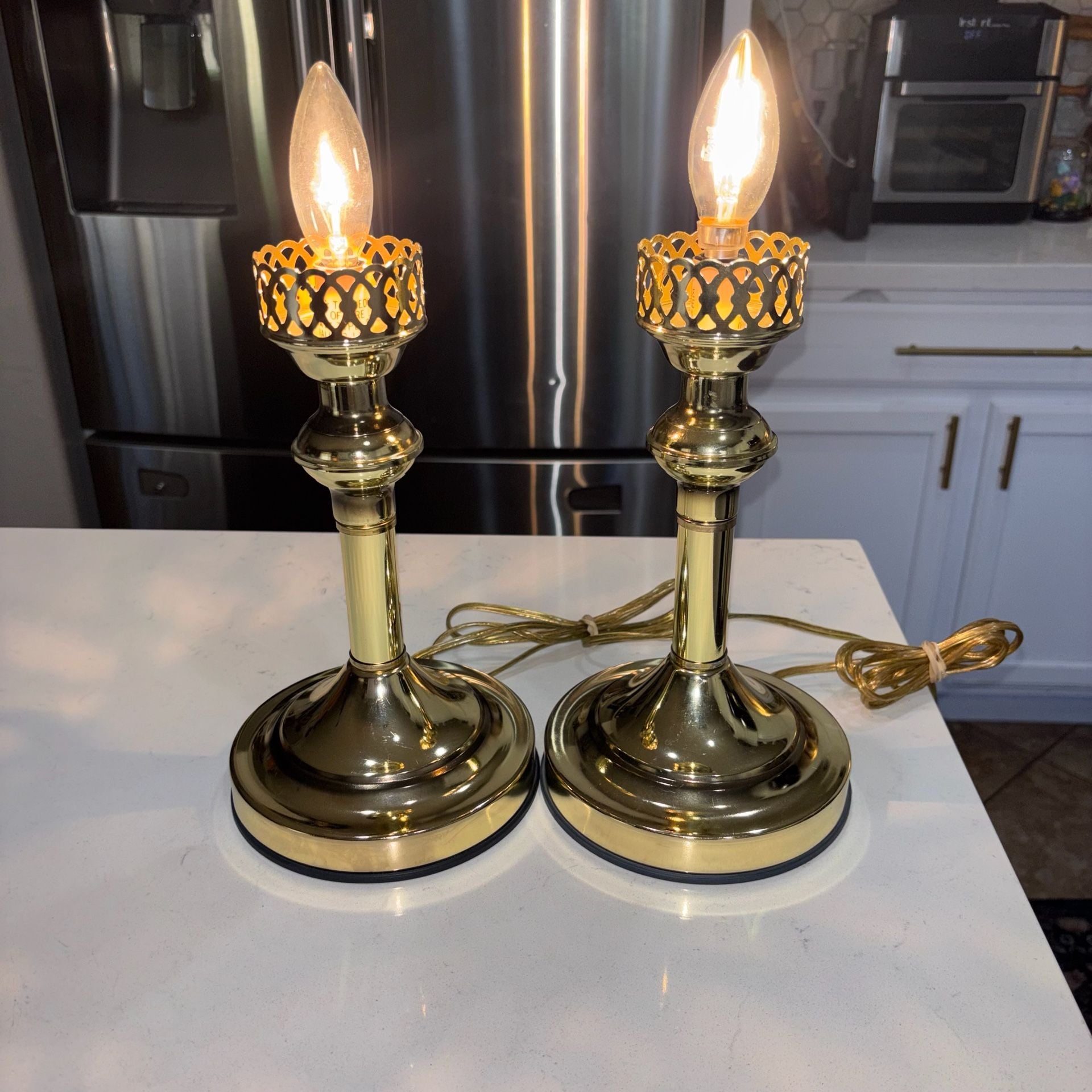 Vintage 80s Brass Tone Candlestick Touch Lamps - Working 3-Way Pair 1