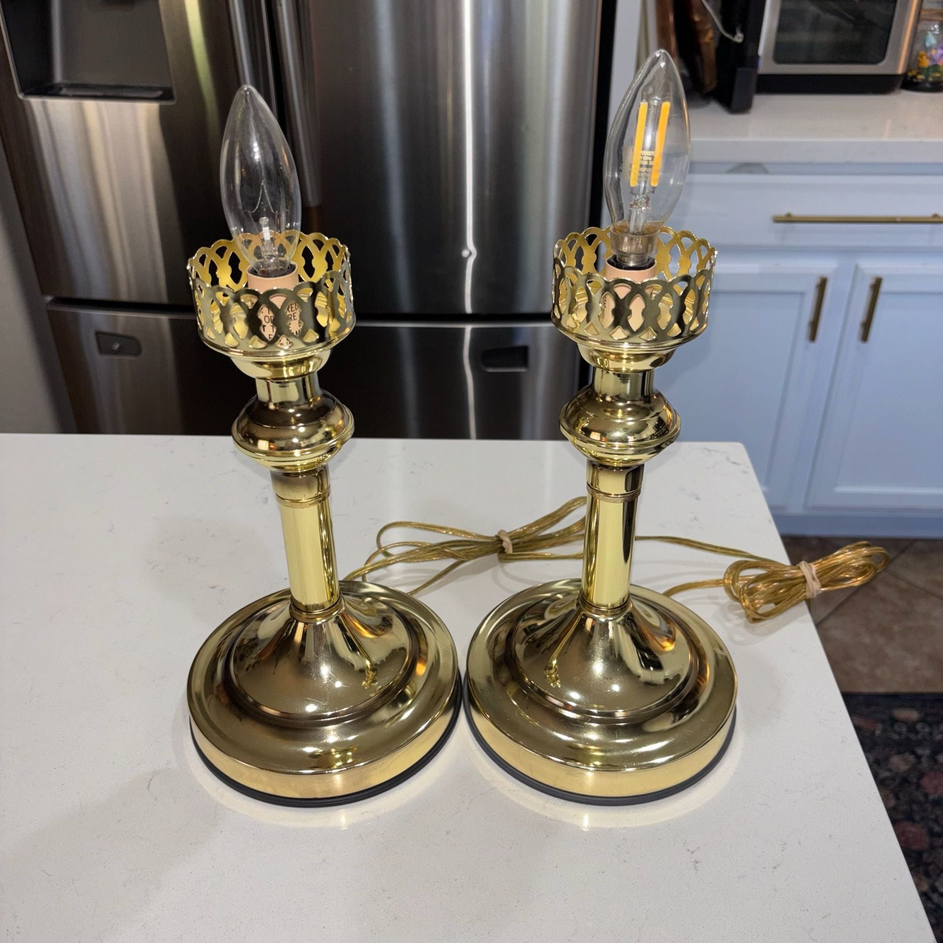 Vintage 80s Brass Tone Candlestick Touch Lamps - Working 3-Way Pair 2