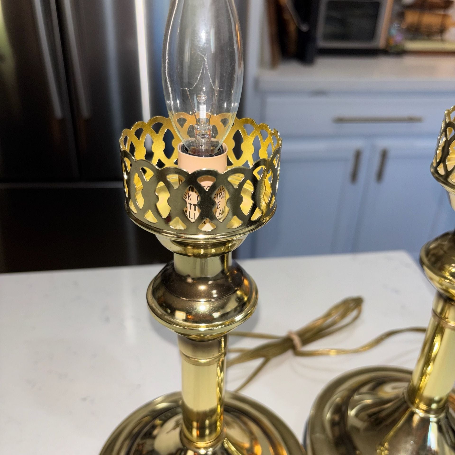 Vintage 80s Brass Tone Candlestick Touch Lamps - Working 3-Way Pair 3