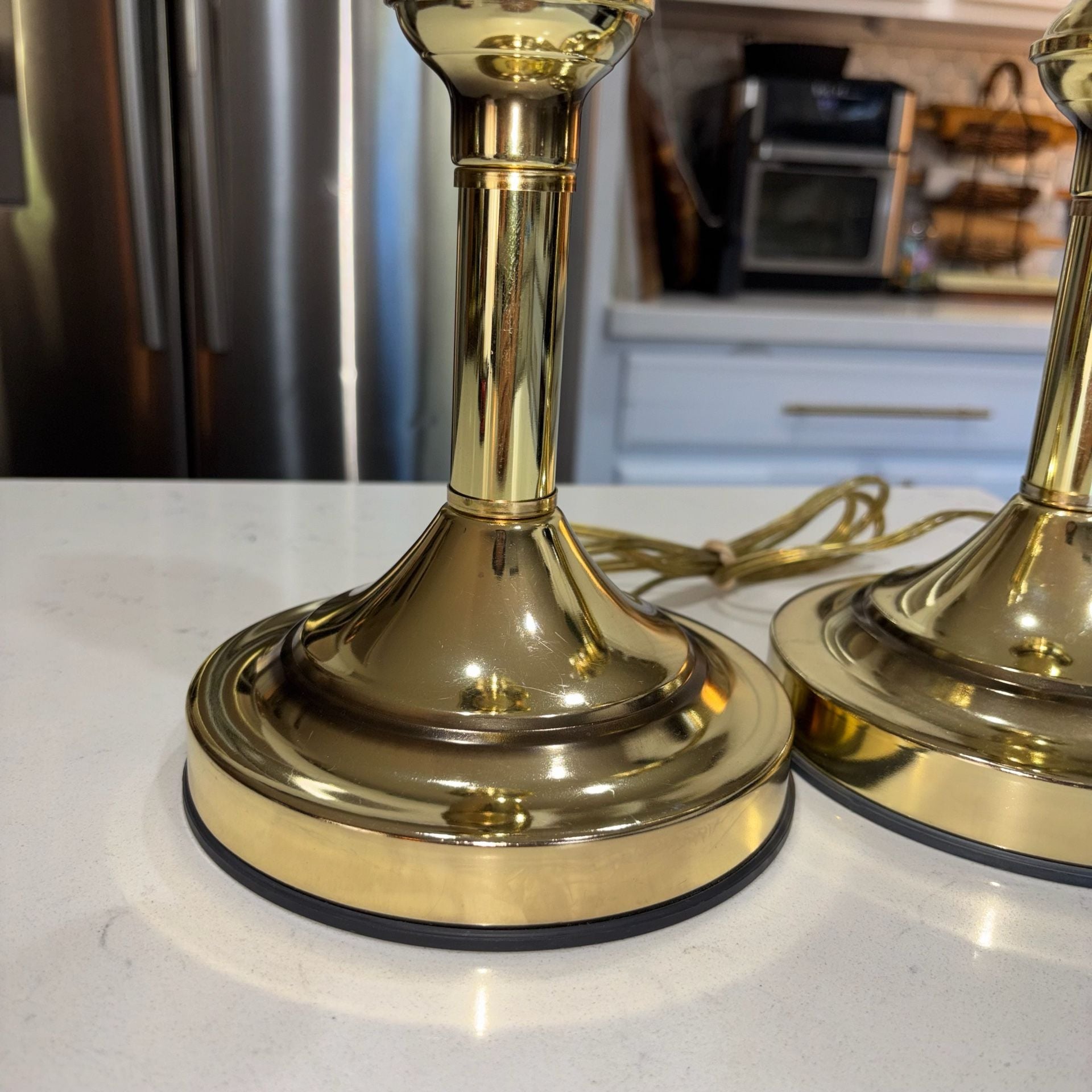 Vintage 80s Brass Tone Candlestick Touch Lamps - Working 3-Way Pair 4