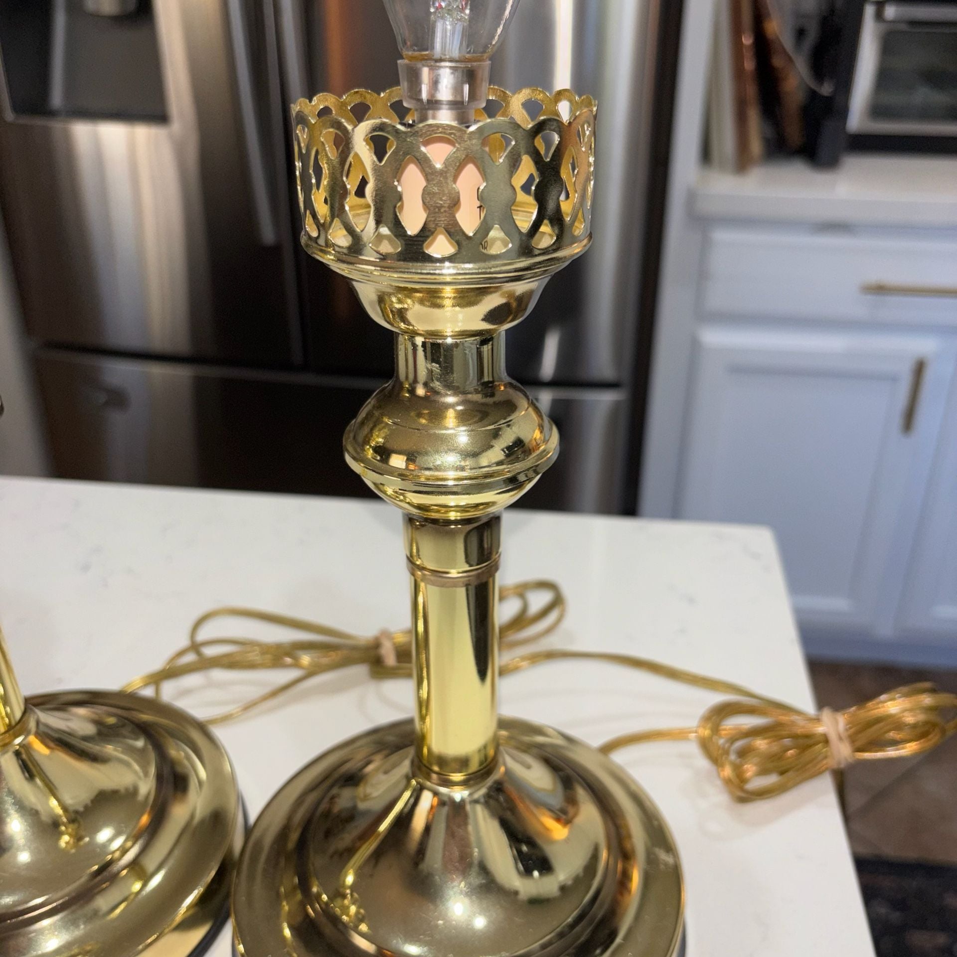 Vintage 80s Brass Tone Candlestick Touch Lamps - Working 3-Way Pair 6