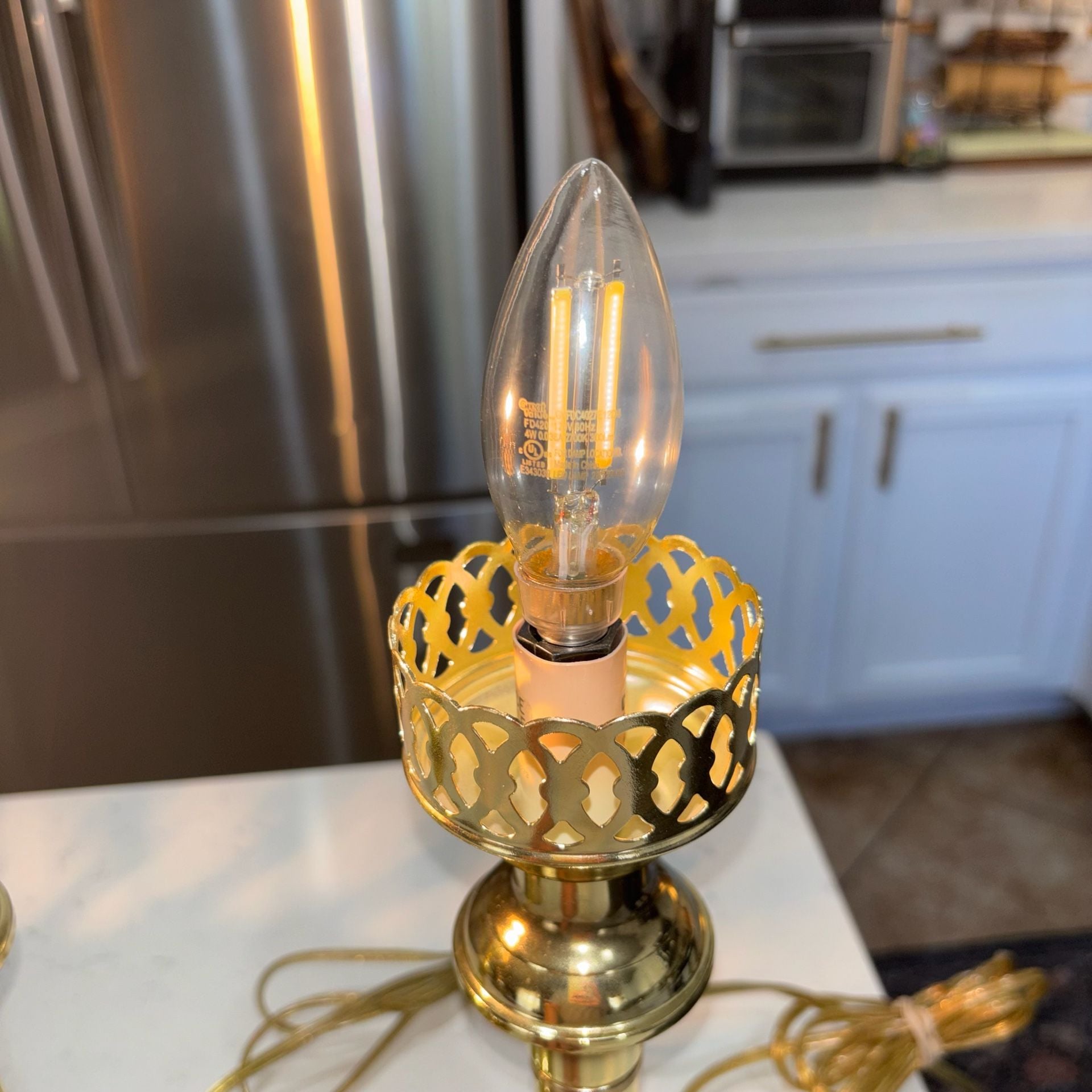 Vintage 80s Brass Tone Candlestick Touch Lamps - Working 3-Way Pair 10