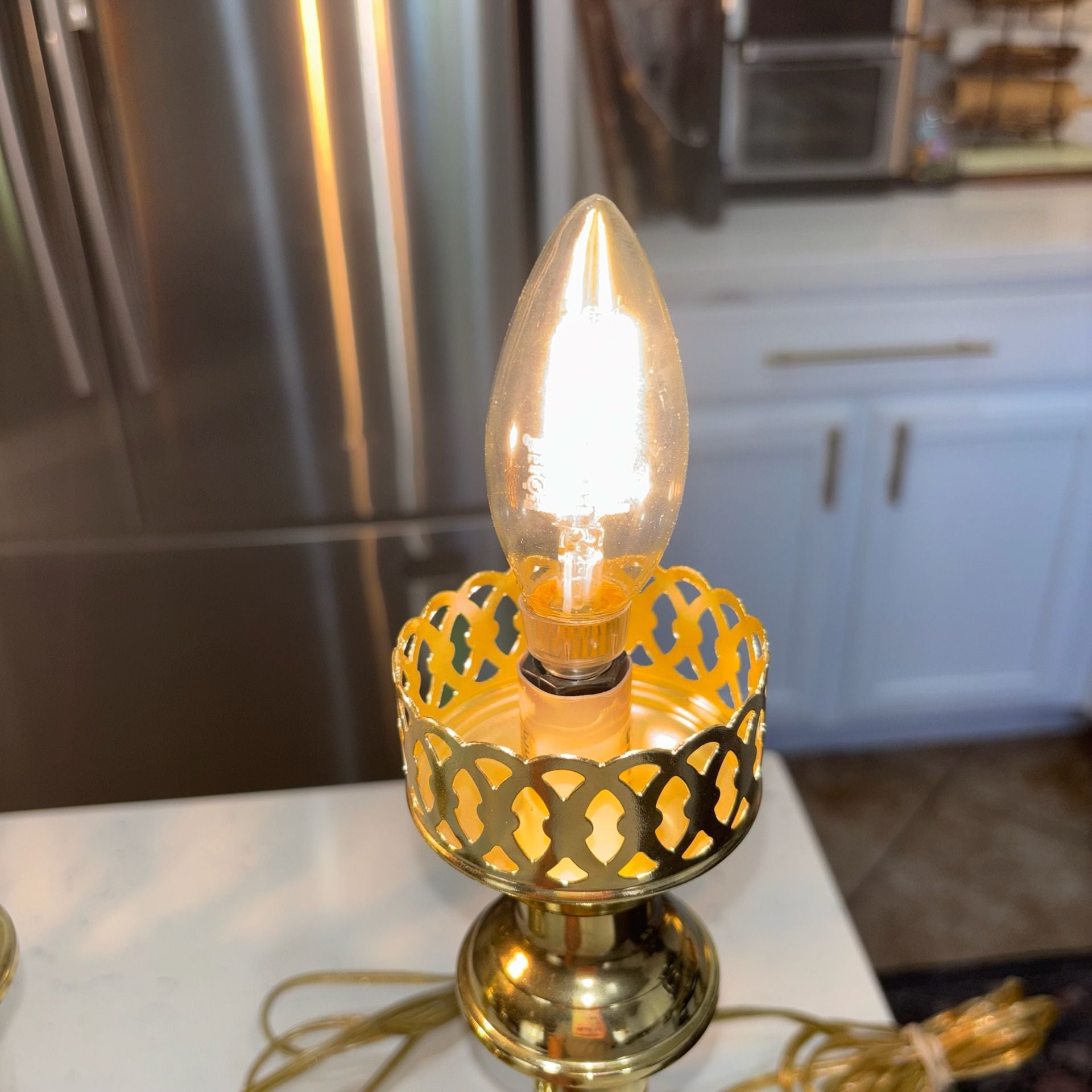 Vintage 80s Brass Tone Candlestick Touch Lamps - Working 3-Way Pair 11