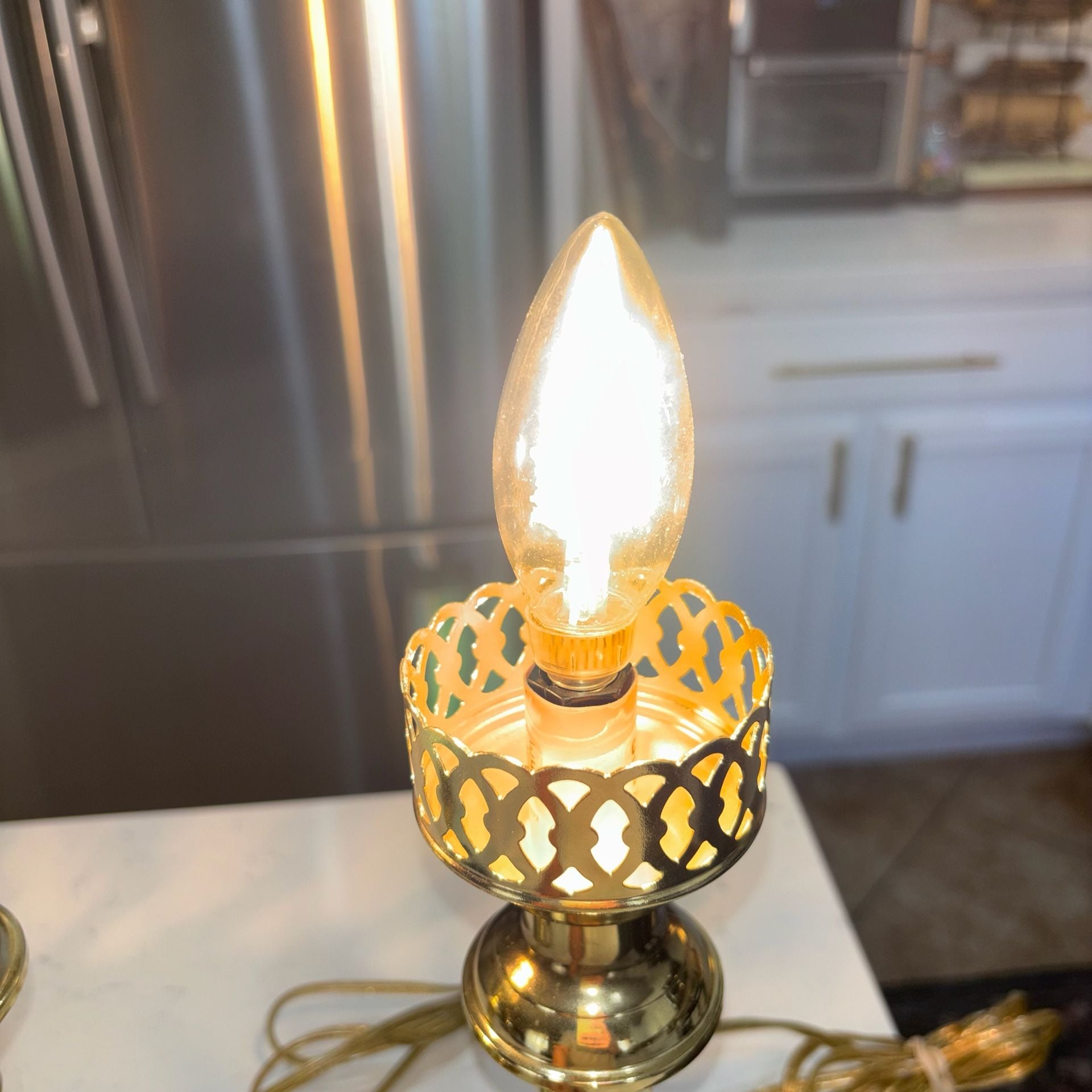 Vintage 80s Brass Tone Candlestick Touch Lamps - Working 3-Way Pair 12