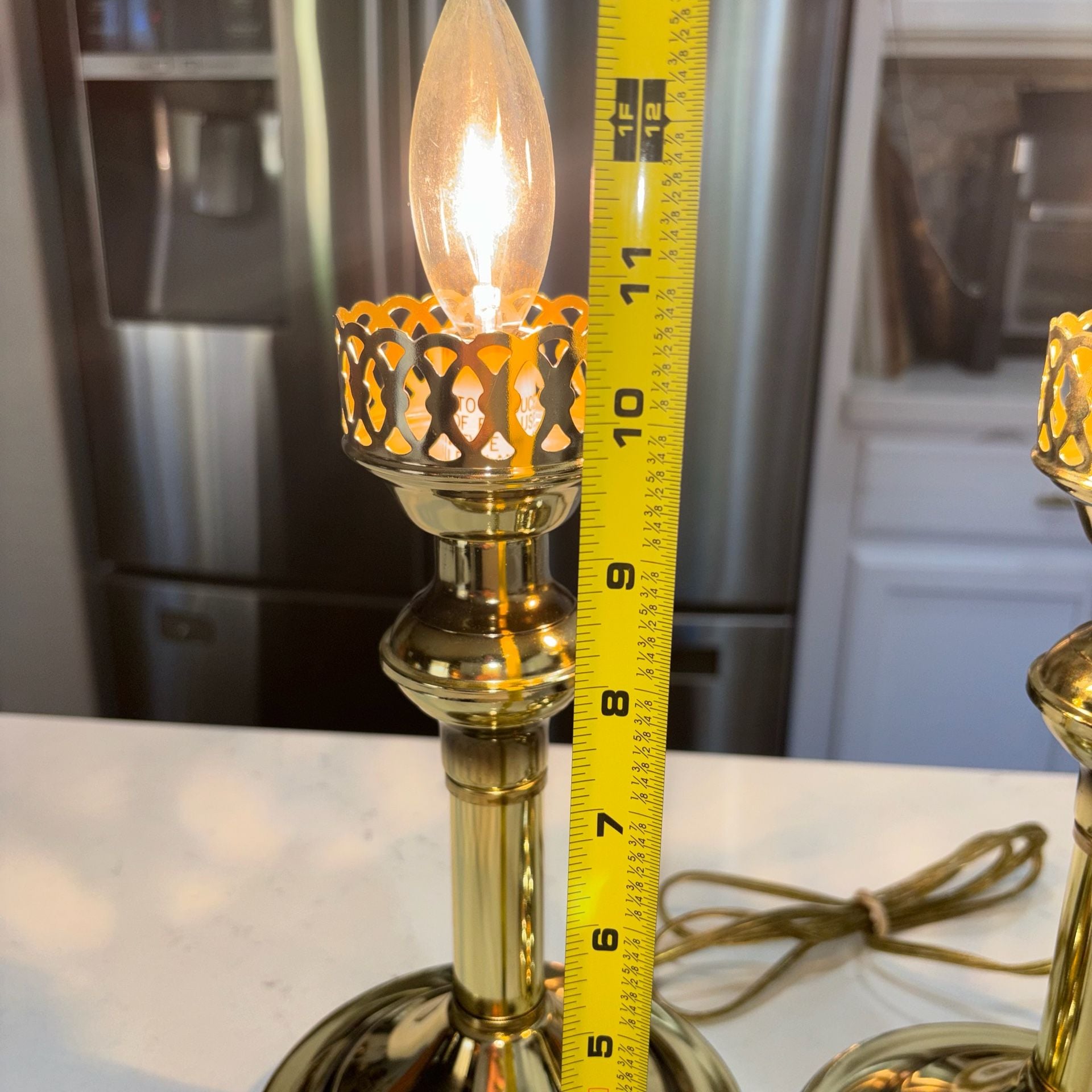 Vintage 80s Brass Tone Candlestick Touch Lamps - Working 3-Way Pair 13