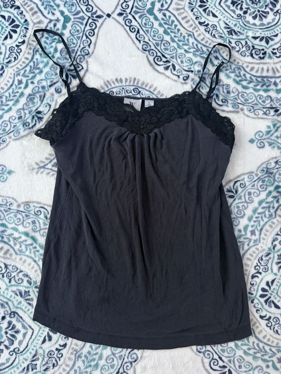 Worthington Stretch Black Lace Trim Camisole Size L 2