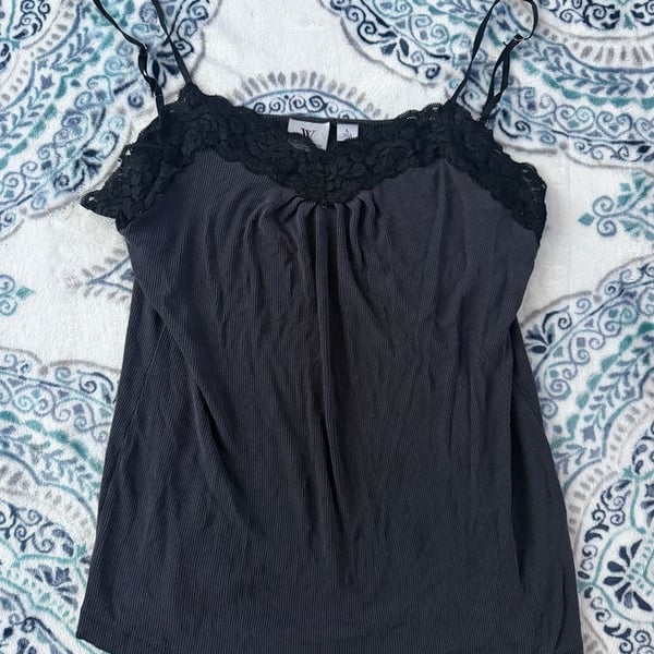 Worthington Stretch Black Lace Trim Camisole Size L