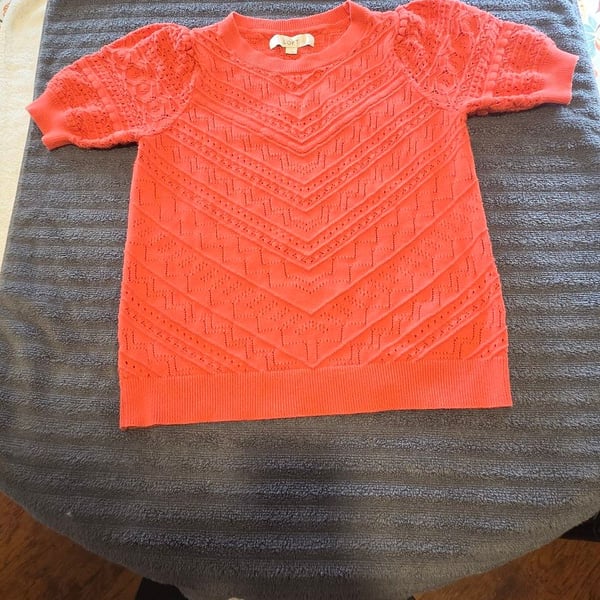 LOFT Short Sleeve Pointelle Sweater Size S Coral