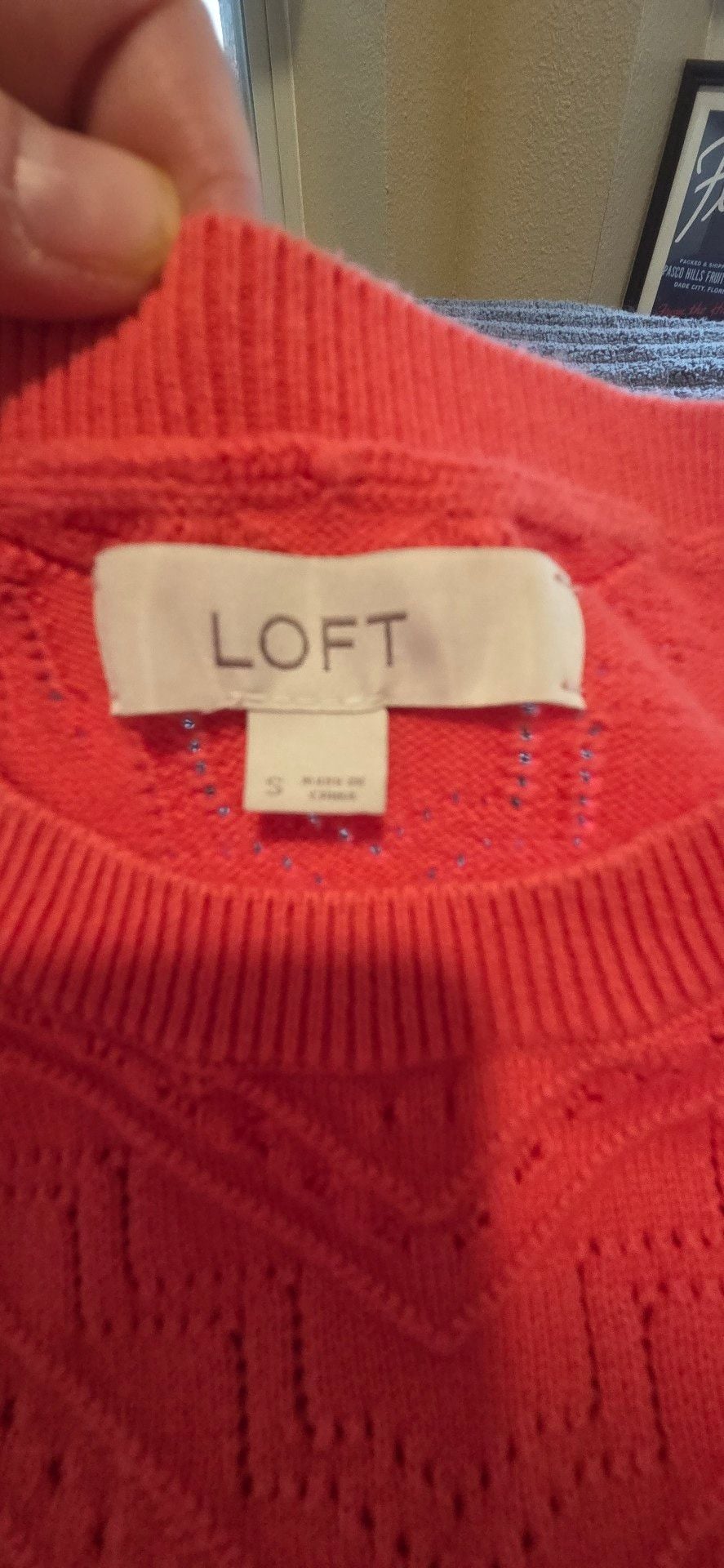LOFT Short Sleeve Pointelle Sweater Size S Coral 3