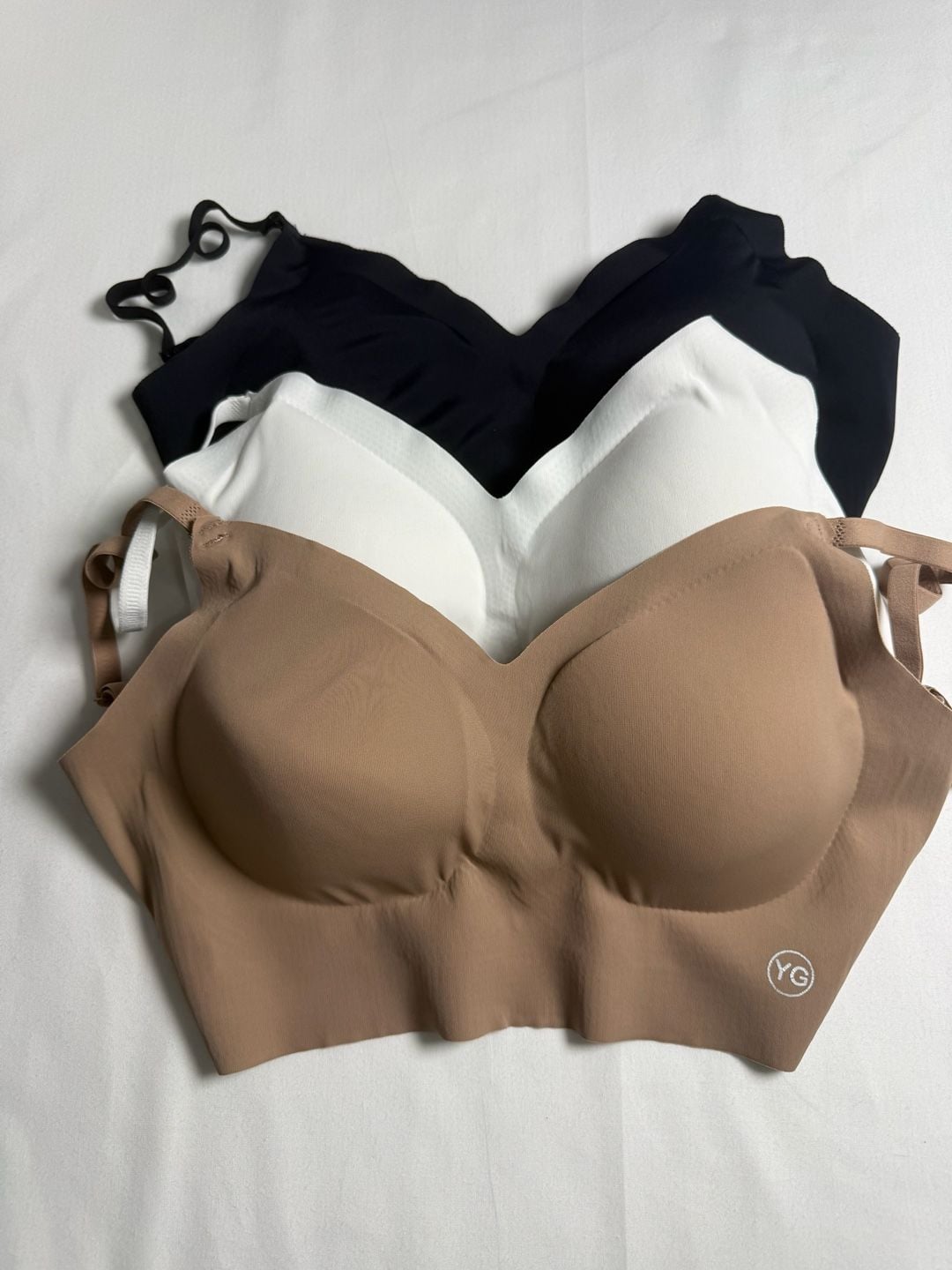YG Seamless Wireless Bra Size S 3-Pack Black White Beige 1