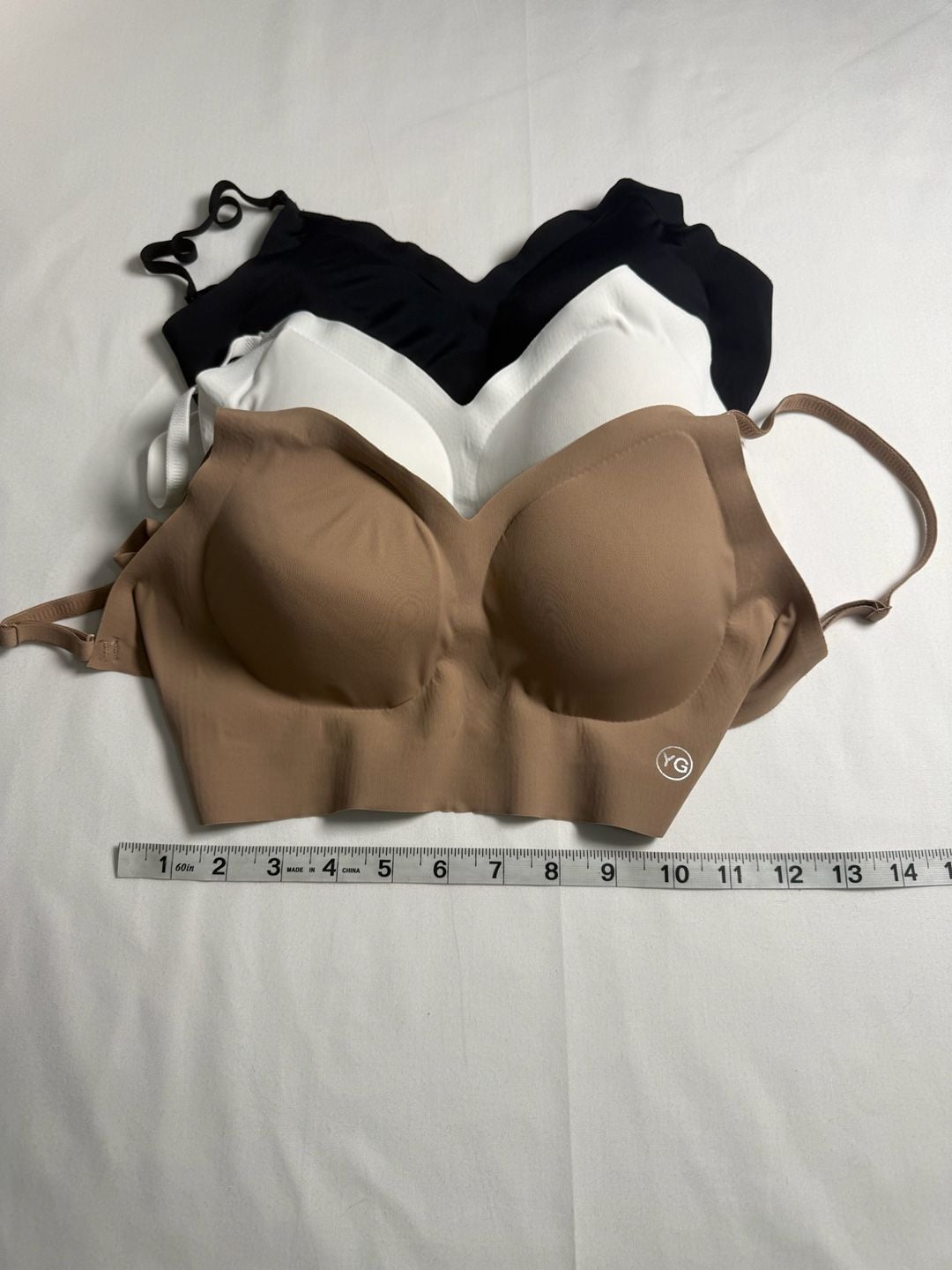YG Seamless Wireless Bra Size S 3-Pack Black White Beige 5