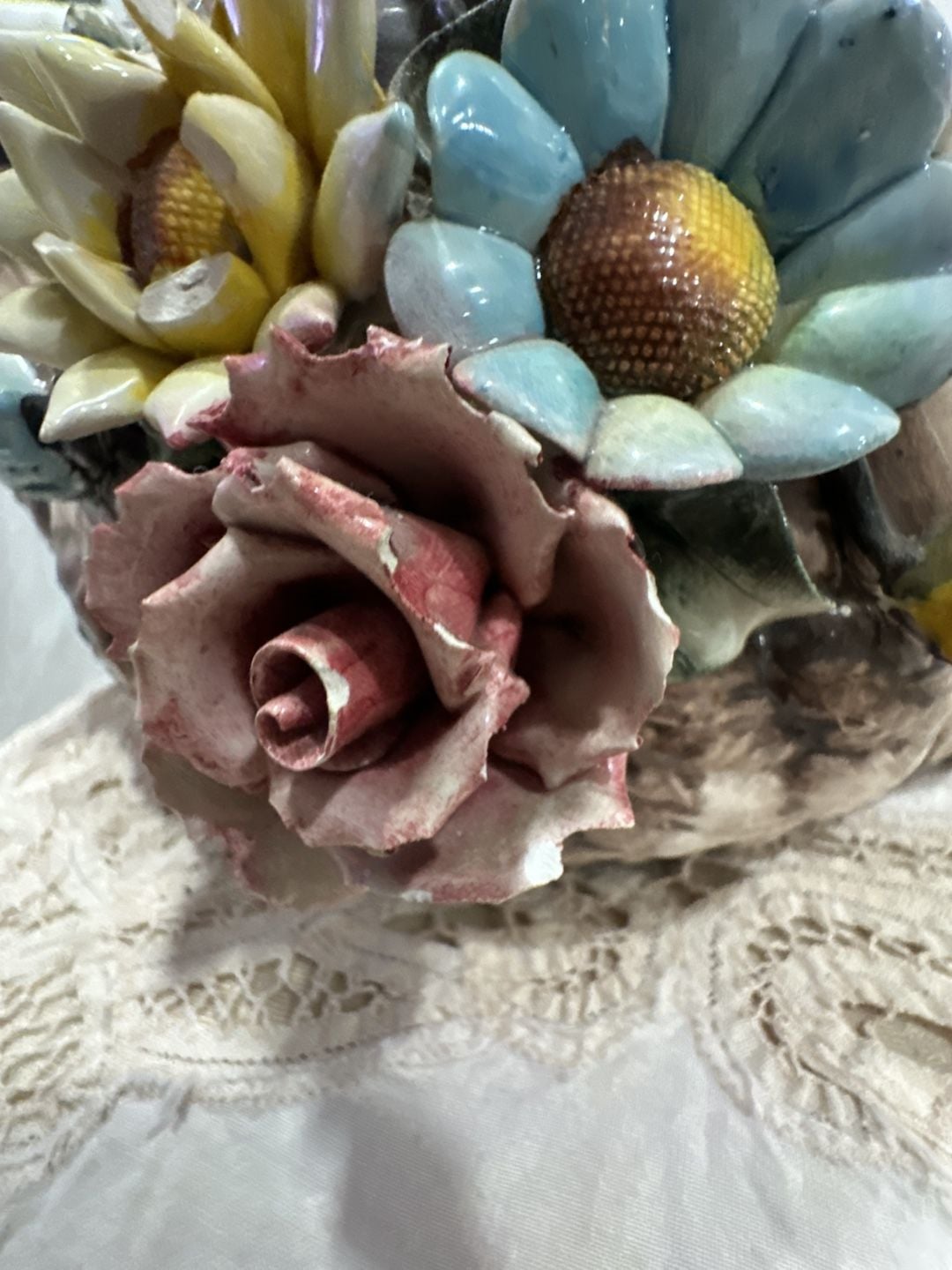 Capodimonte Style Ceramic Swan Flower Planter Centerpiece/Flower Frog 5