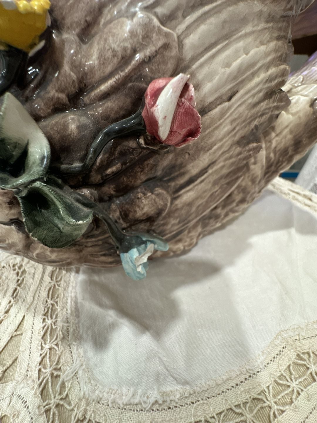 Capodimonte Style Ceramic Swan Flower Planter Centerpiece/Flower Frog 6