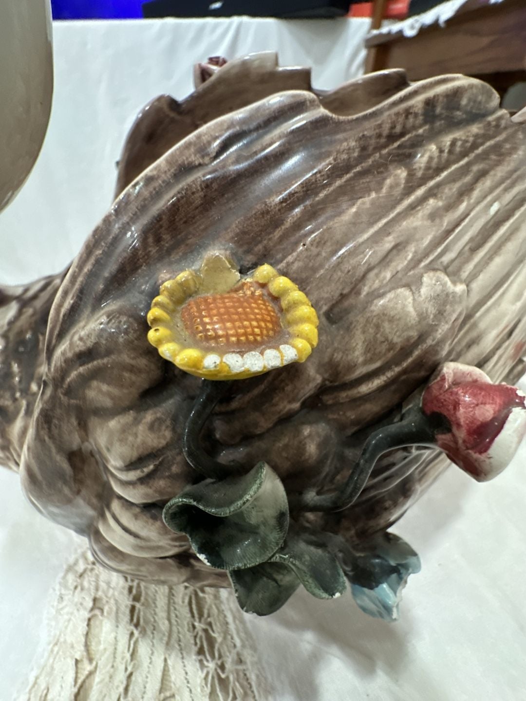Capodimonte Style Ceramic Swan Flower Planter Centerpiece/Flower Frog 7