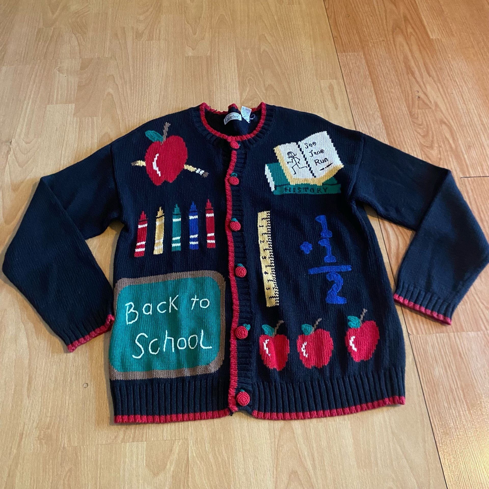 Gallagher Back To School Teacher Cardigan Sweater Size Large 2