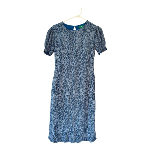 dip Blue Ditsy Floral Midi Dress Size 4 Short Sleeve Puff Sleeve A-Line Dress