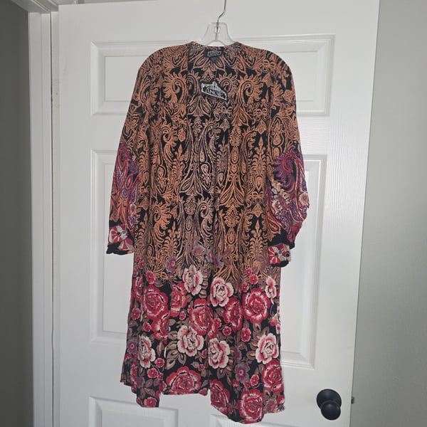 Angie Boho Paisley Floral 100% Rayon Duster Kimono Cardigan Size M