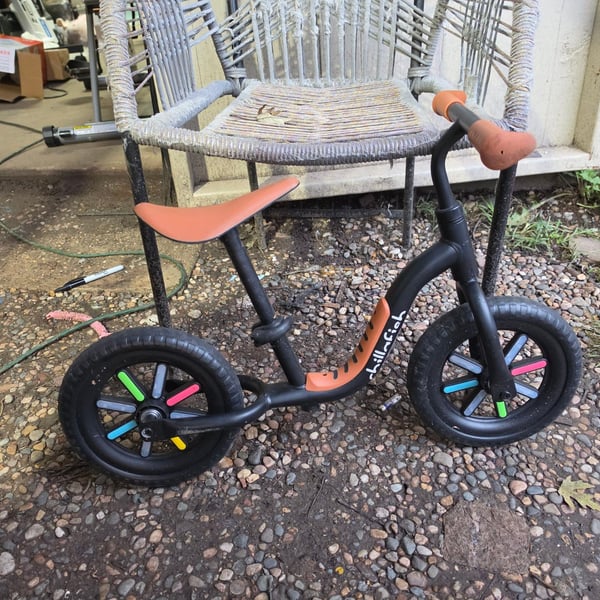 Chillafish Balance Bike 12in Adjustable Seat Black Brown Multicolor Wheels Kids