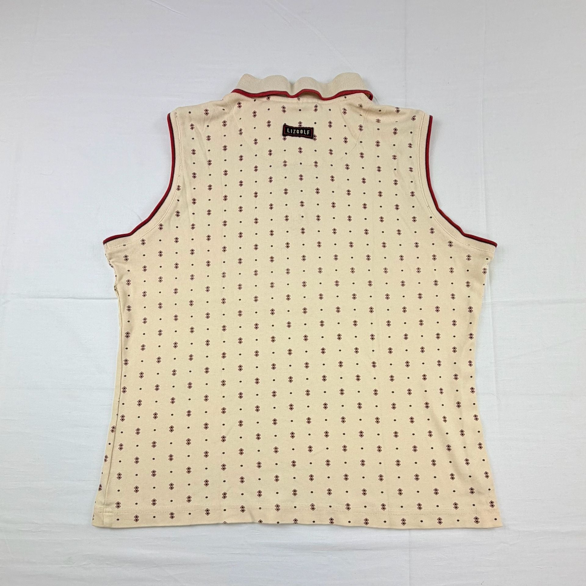 Lizgolf Women’s Sleeveless Polo Cream Geometric Print Golf Shirt Medium 9
