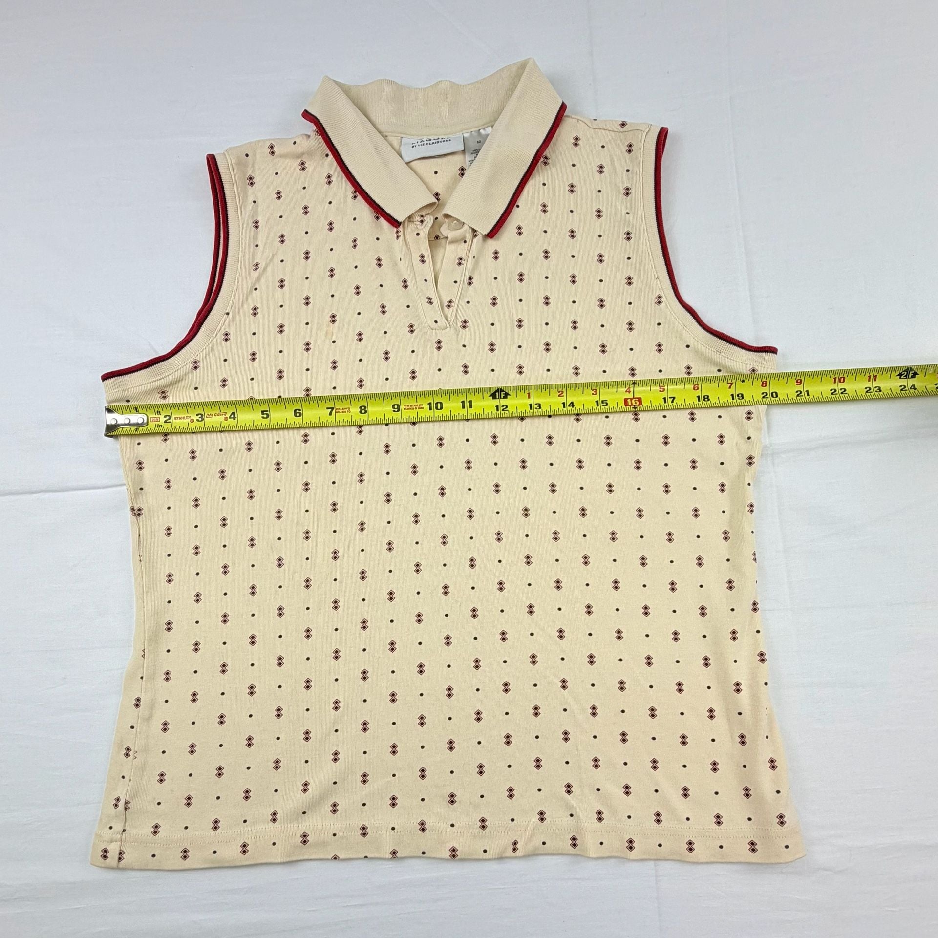 Lizgolf Women’s Sleeveless Polo Cream Geometric Print Golf Shirt Medium 12