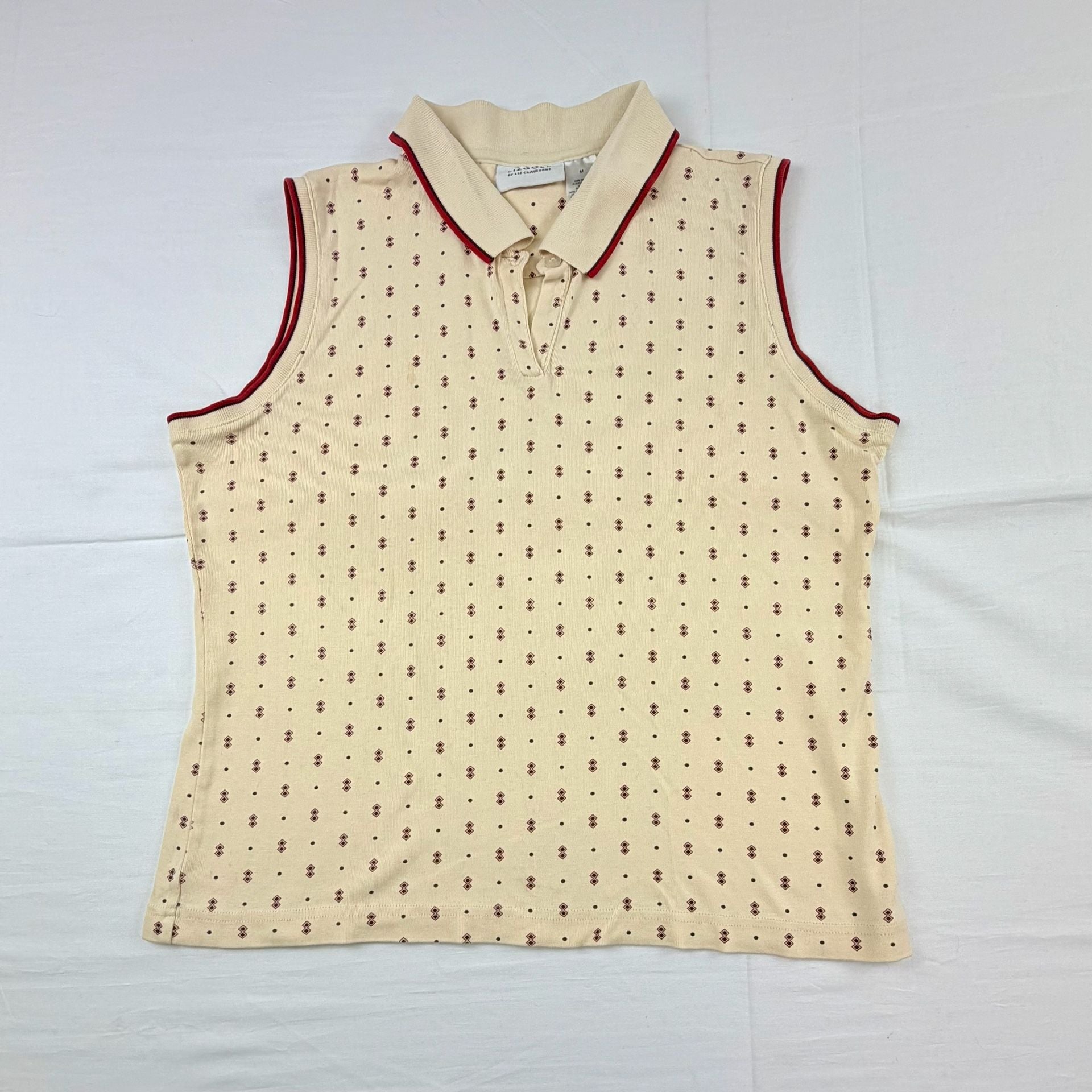 Lizgolf Women’s Sleeveless Polo Cream Geometric Print Golf Shirt Medium 13