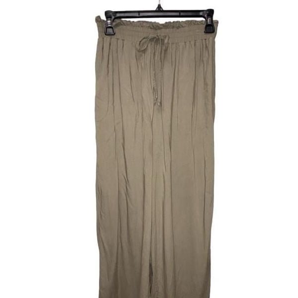 Khaki Flowy Drawstring Palazzo Pants Size M
