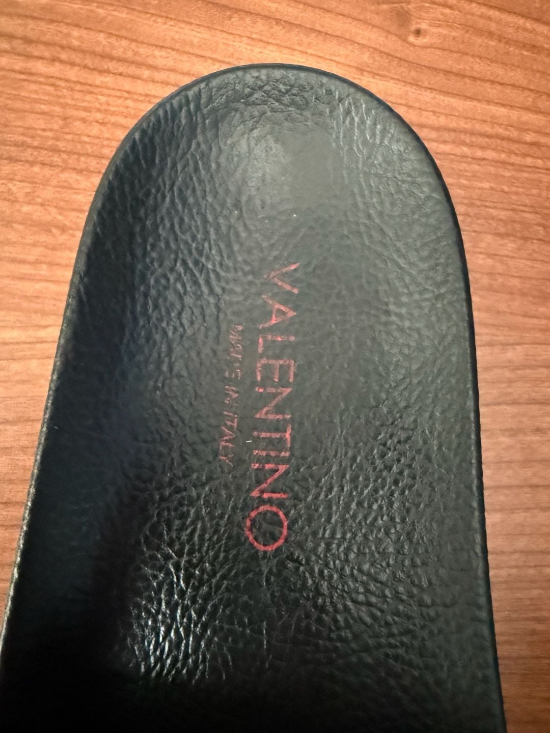 Valentino Black Leather Slide Sandals with Red Logo 10