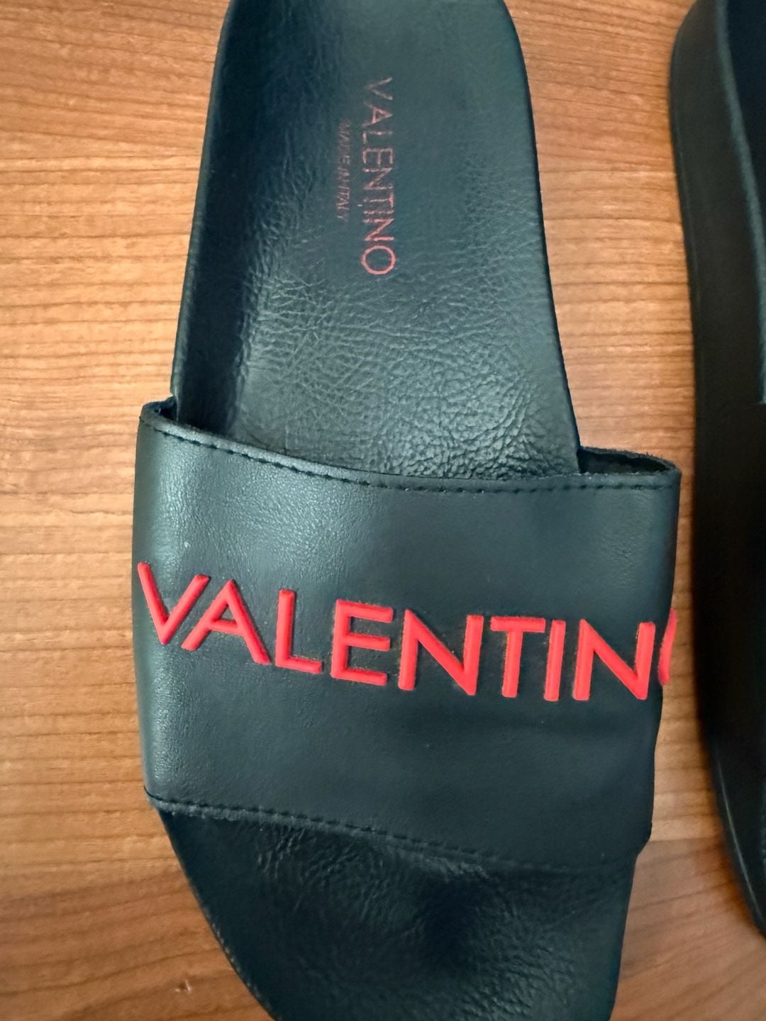 Valentino Black Leather Slide Sandals with Red Logo 11