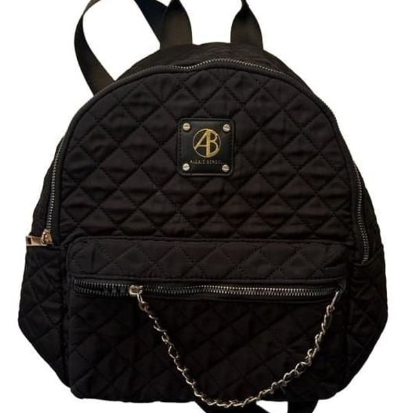 Alexis Bendel Black Quilted Nylon Backpack With Chain Accent