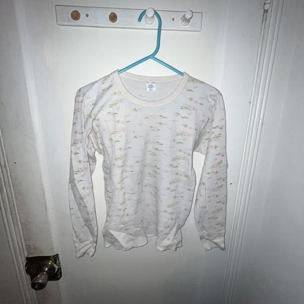 Sears Thermal Shirt Size JM Floral Waffle Knit Long Sleeve Vintage