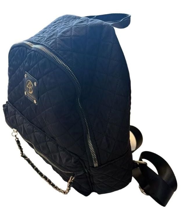 Alexis Bendel Black Quilted Nylon Backpack With Chain Accent 3
