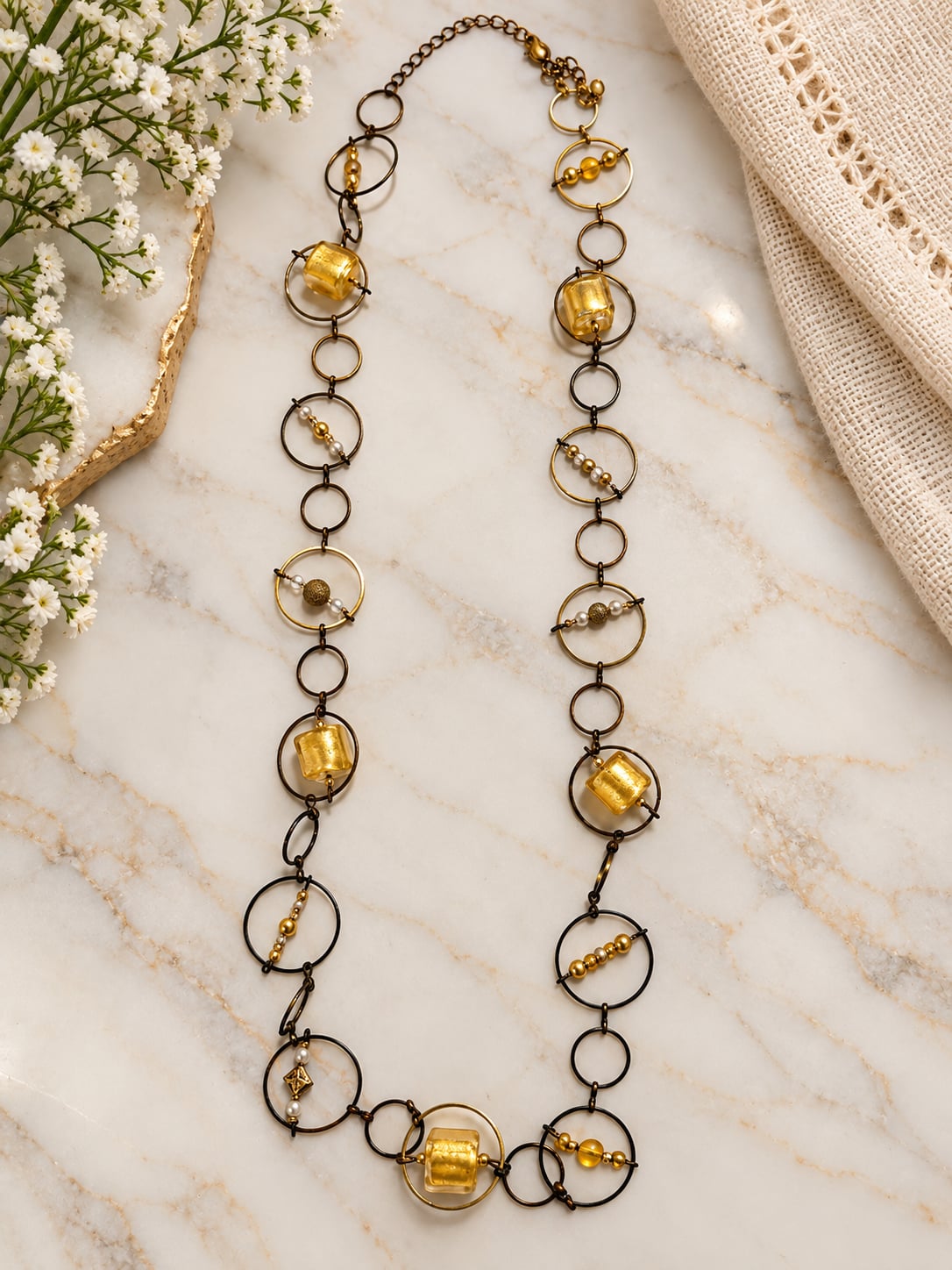 VIntage Handcrafted Mini Vertigo Necklace Gold Brass Bead Link 2