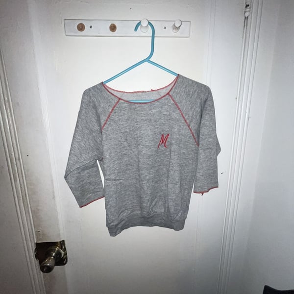 Vintage Grey Cropped Sweatshirt with Red Stitching and M Monogram