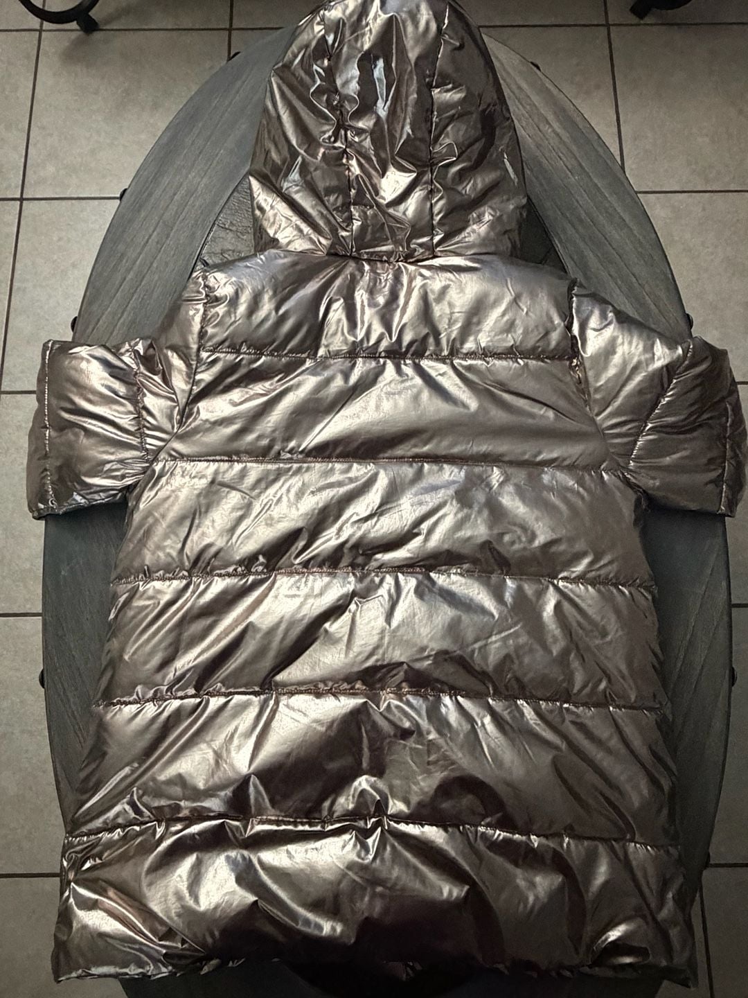 Zara Puffer Jacket kids 13-14 Metallic Silver Sherpa Hood 3