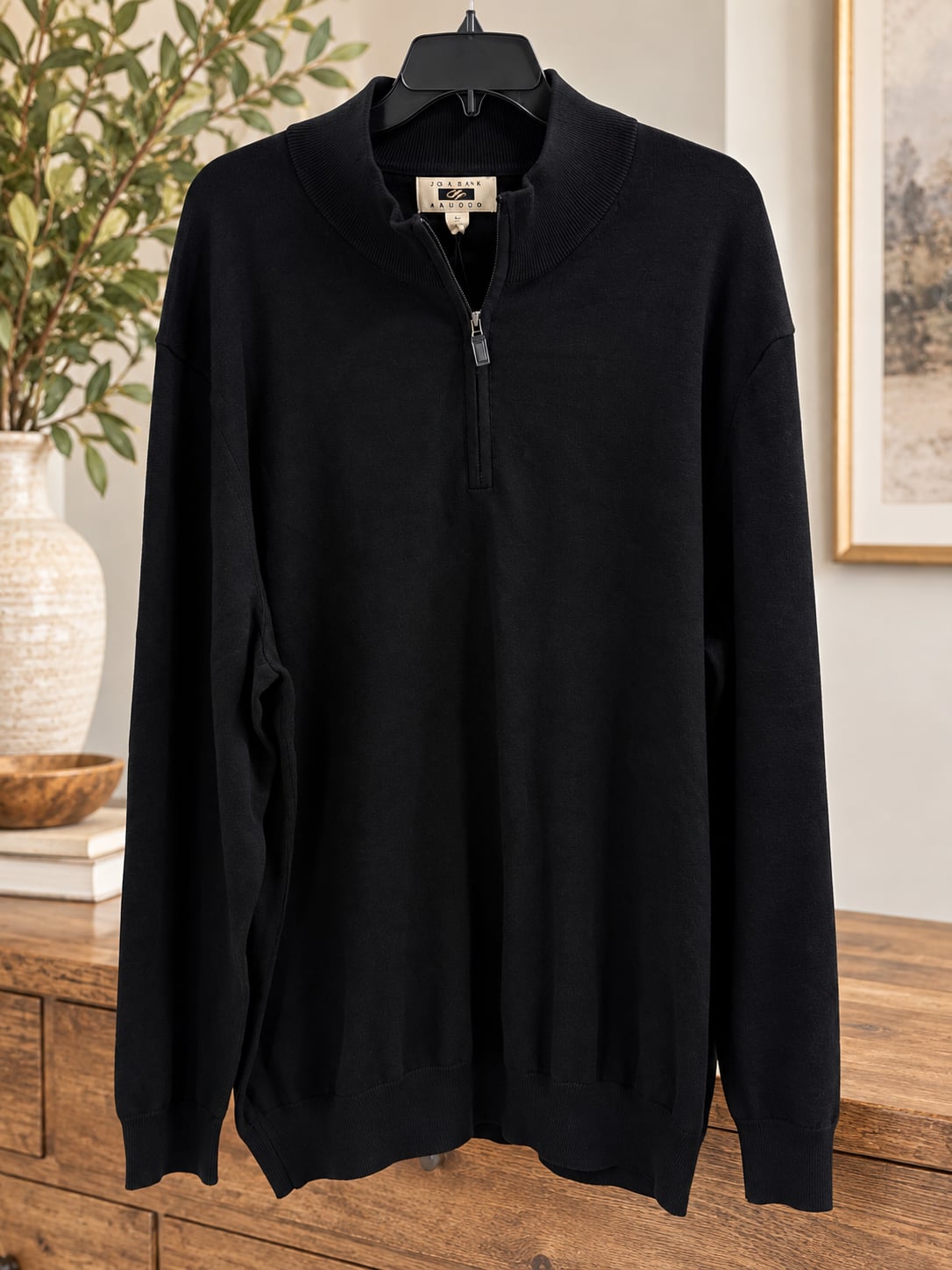 NWT Joseph Abboud Pima Sweater Sz XXL Black Quarter Zip $70 2