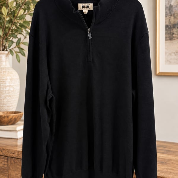 NWT Joseph Abboud Pima Sweater Sz XXL Black Quarter Zip $70