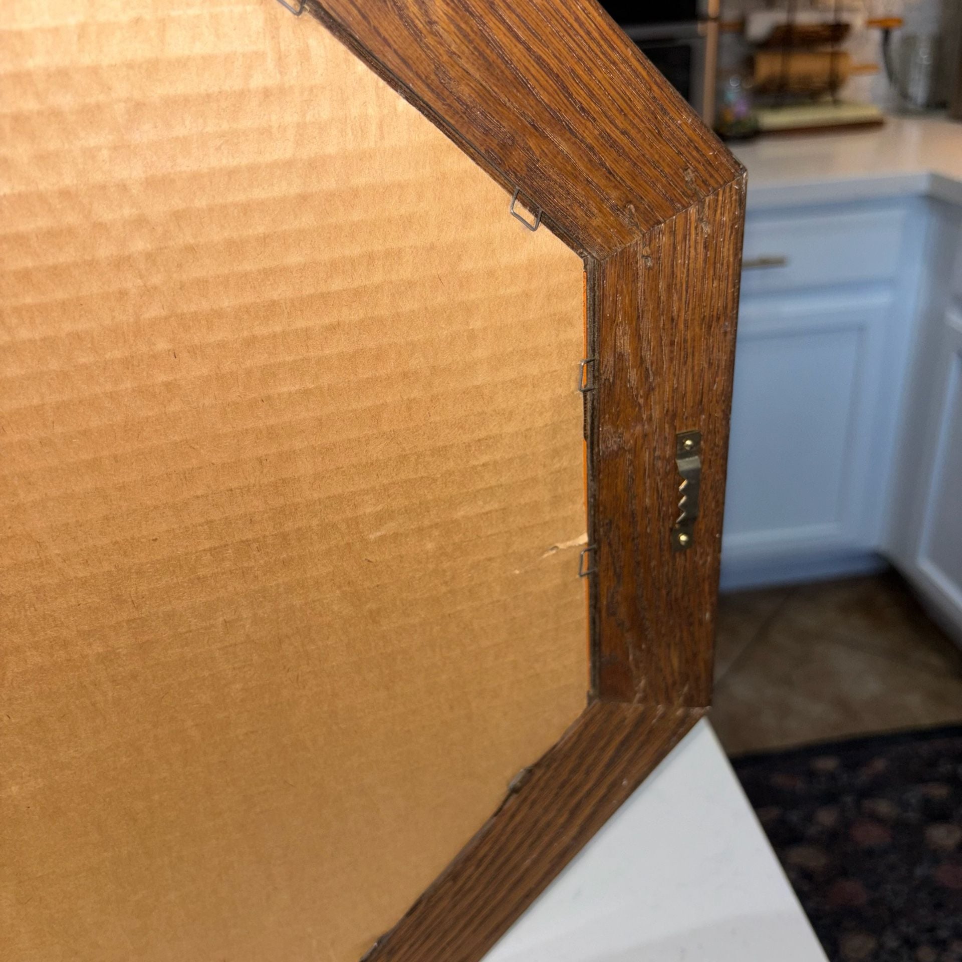 Vintage Oak Framed Octagonal Beveled Wall Mirror 28”x18” 8