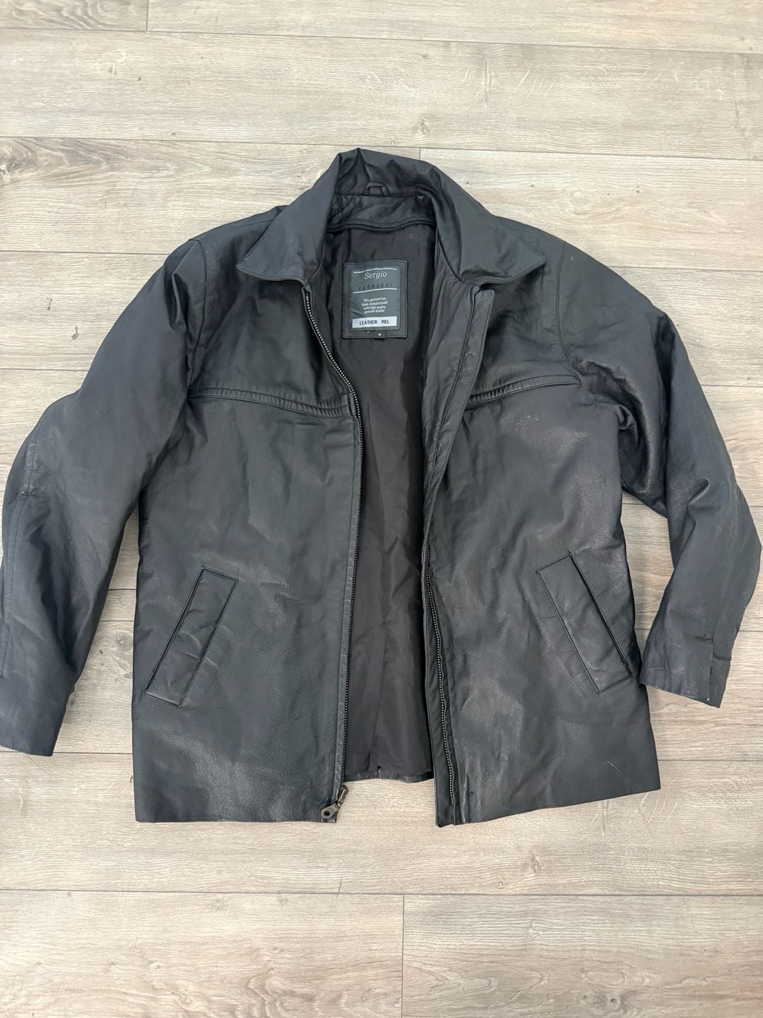 Sergio Vadducci Black Leather Jacket Size M Faux Leather Aviator Bomber 2