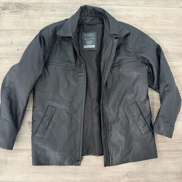 Sergio Vadducci Black Leather Jacket Size M Faux Leather Aviator Bomber