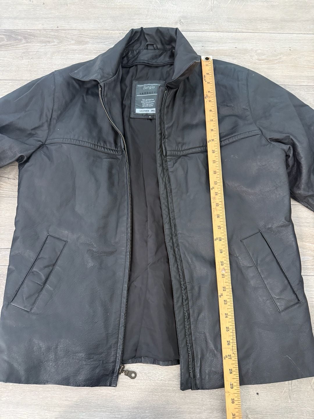 Sergio Vadducci Black Leather Jacket Size M Faux Leather Aviator Bomber 4
