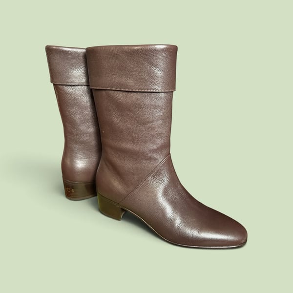 NEW Men’s Gucci Leather Boots Brown Mid Calf Folded Cuff