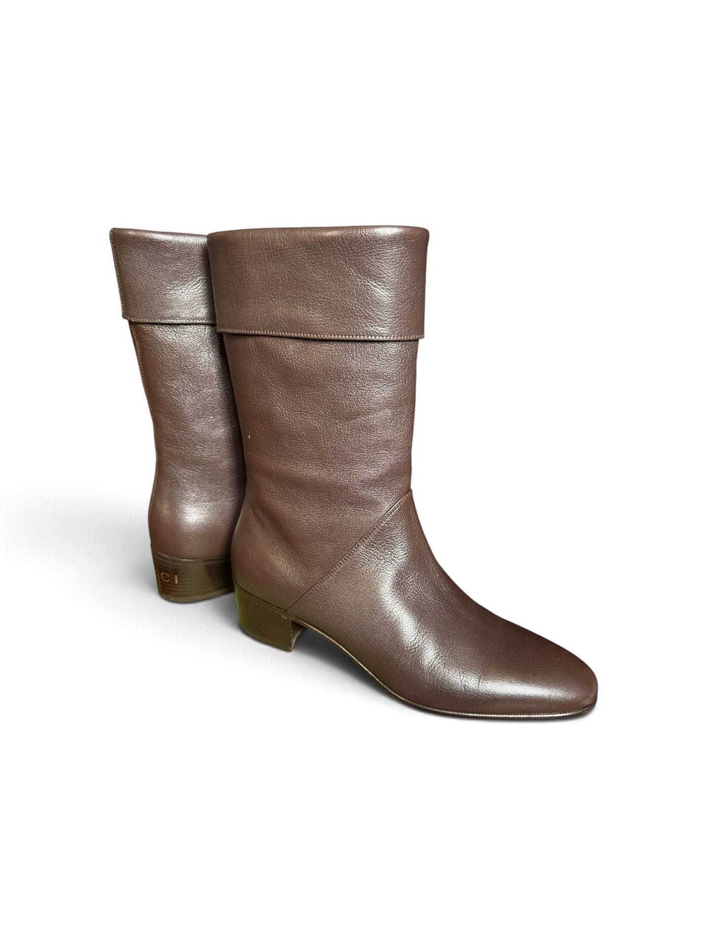 NEW Men’s Gucci Leather Boots Brown Mid Calf Folded Cuff 7
