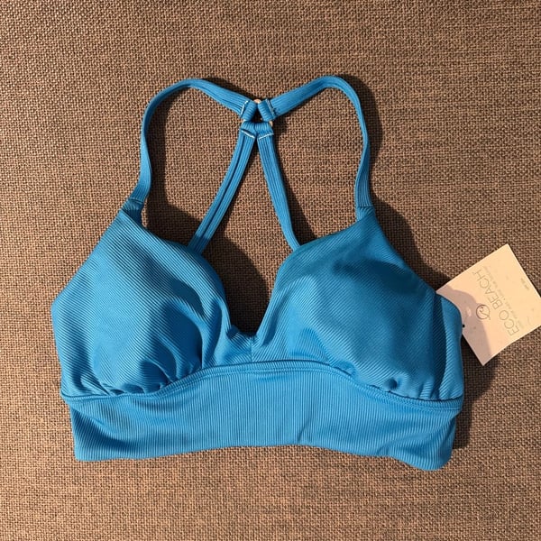 Eco Beach Rib Longline Bralette Swim Top Blue