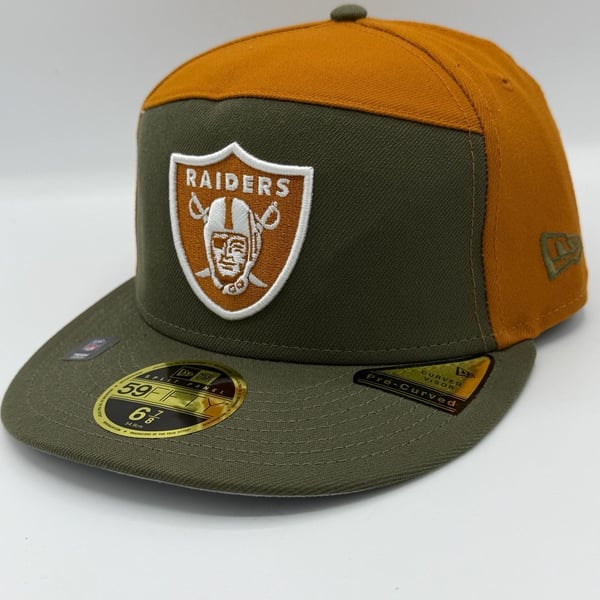 Las Vegas Raiders New Era 59FIFTY Split Panel Fitted Hat 6 7/8 Olive Brown