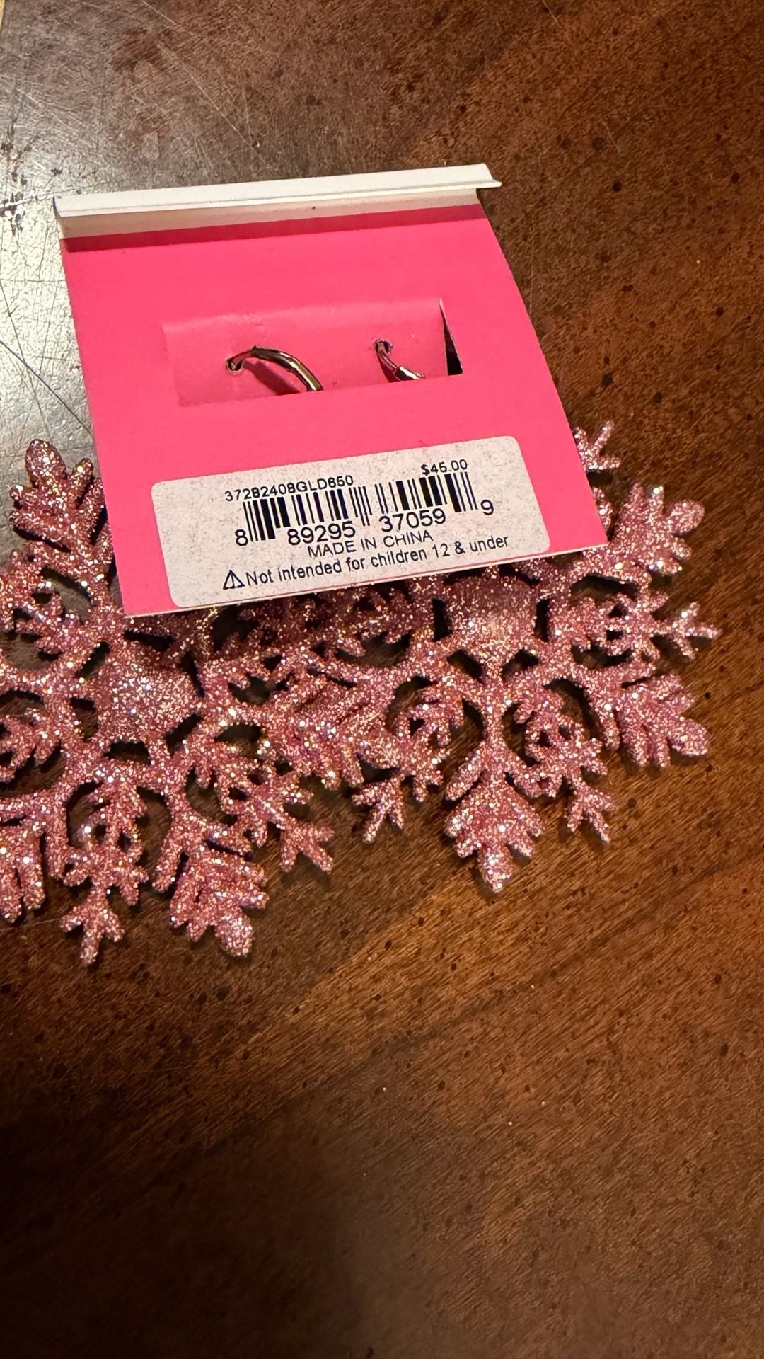 Betsey Johnson Pink Glitter Snowflake Earrings 3