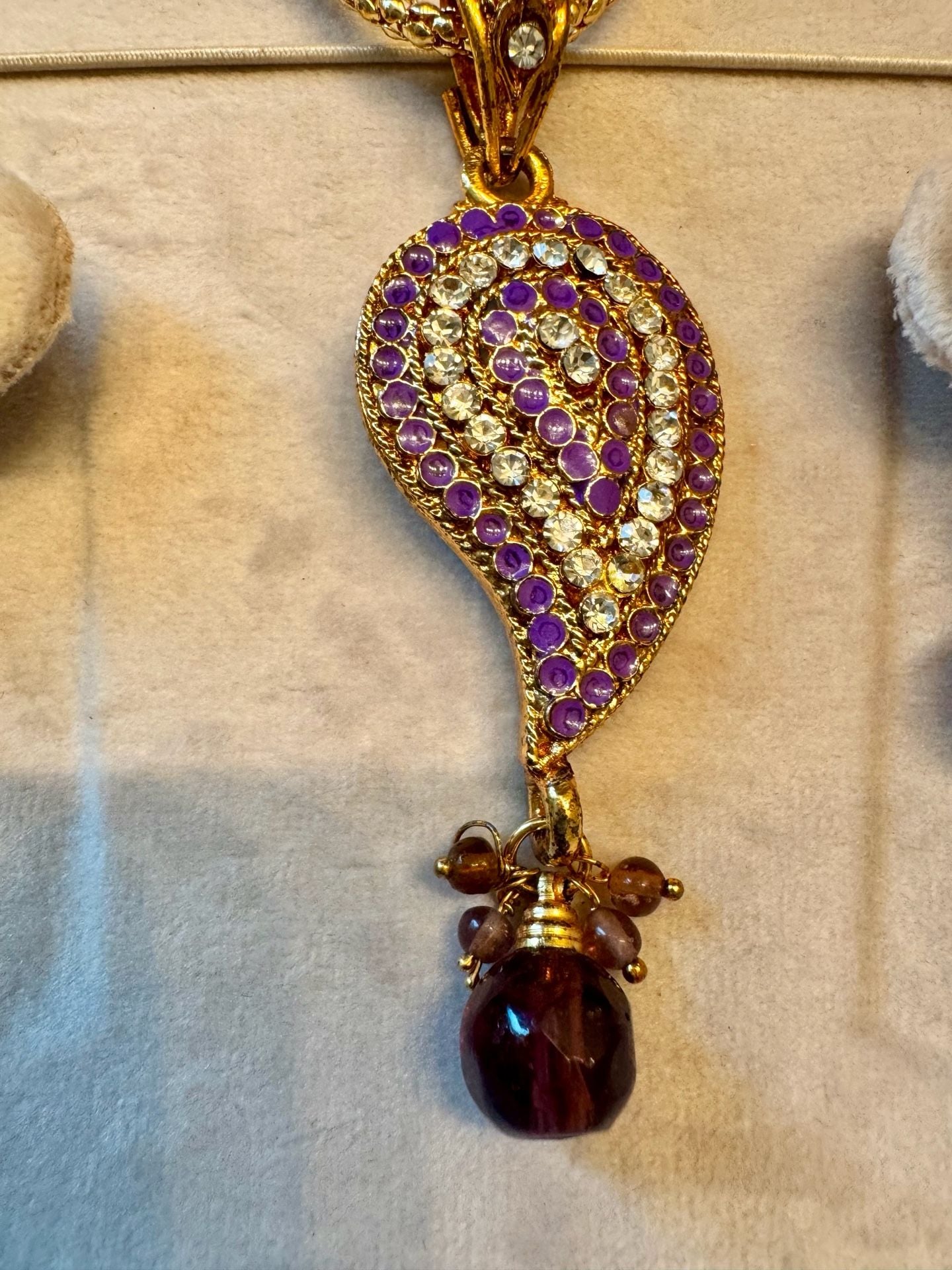 Amethyst and Crystal Paisley Pendant Necklace and earrings Set 2