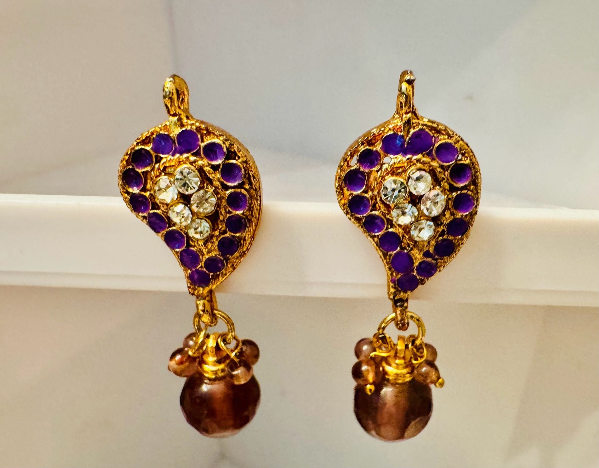 Amethyst and Crystal Paisley Pendant Necklace and earrings Set 3