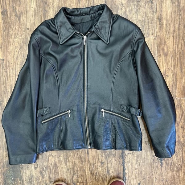 Wilsons Leather Jacket Size L Black Full Zip Moto Biker