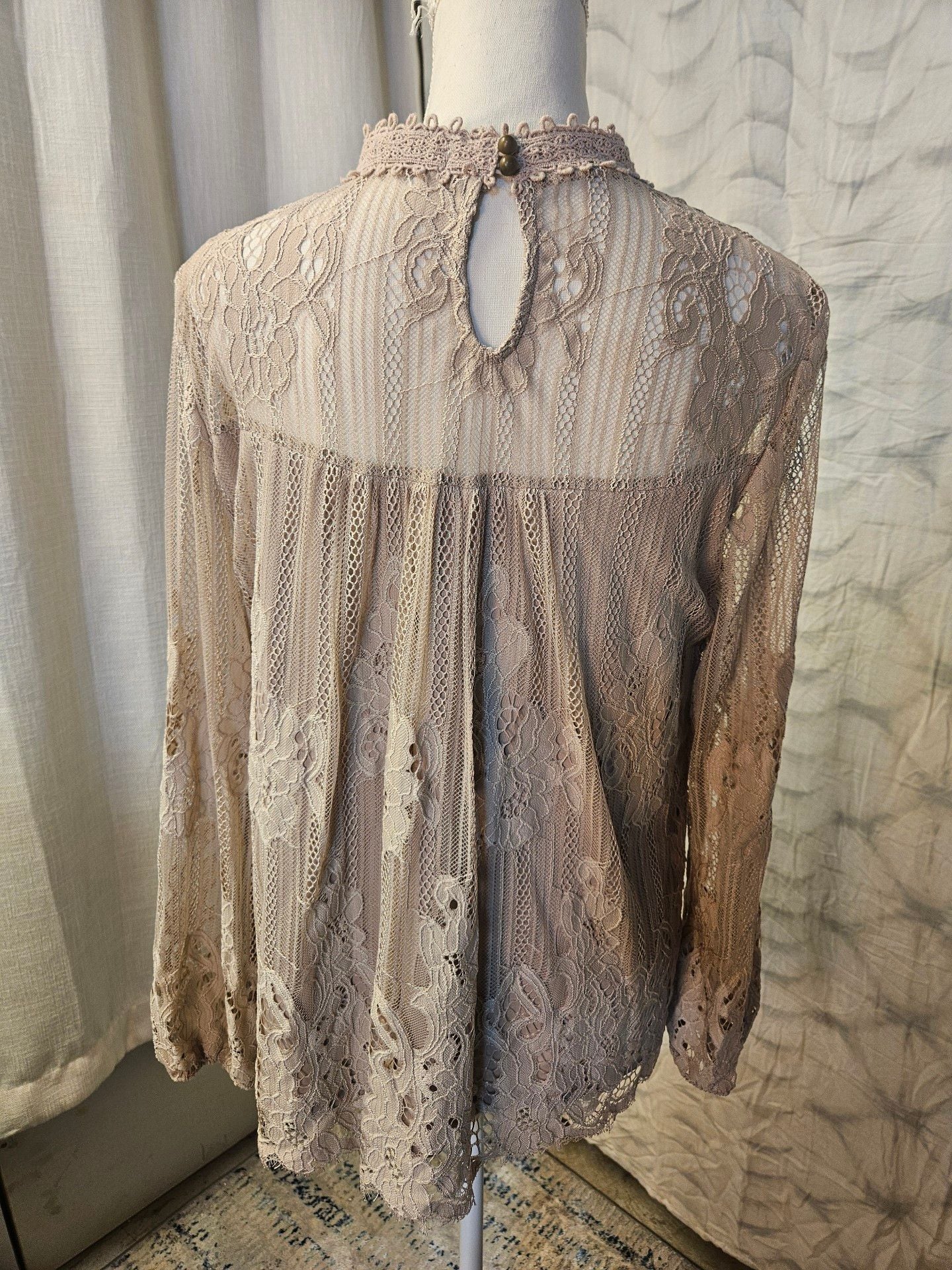 Taylor & Sage Mock Neck Lace Blouse Size S Pink Long Sleeve Overlay Top 4