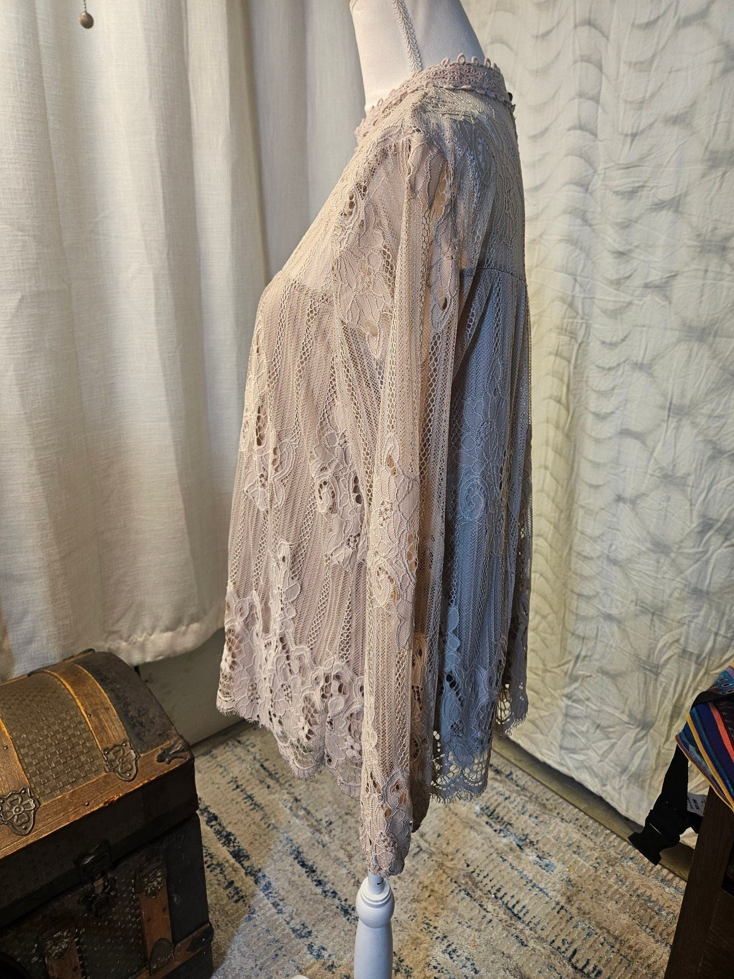 Taylor & Sage Mock Neck Lace Blouse Size S Pink Long Sleeve Overlay Top 5